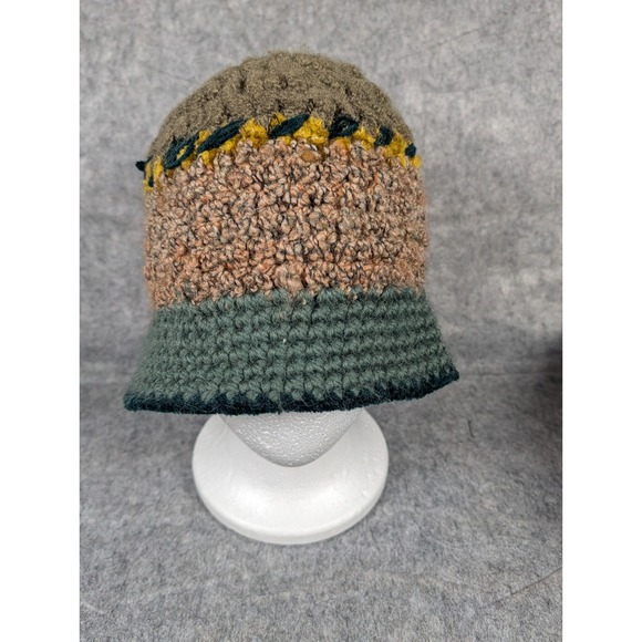 Bloomingdales Crochet Bucket Hat Women's Green Brown Textured Boho Made in Italy - Picture 2 of 7